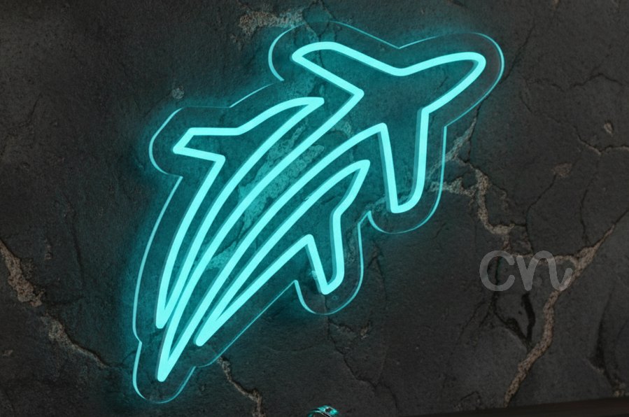 Custom Neon | Airplane Neon Sign LED Wall Decor | 16x16 | Blue Neon