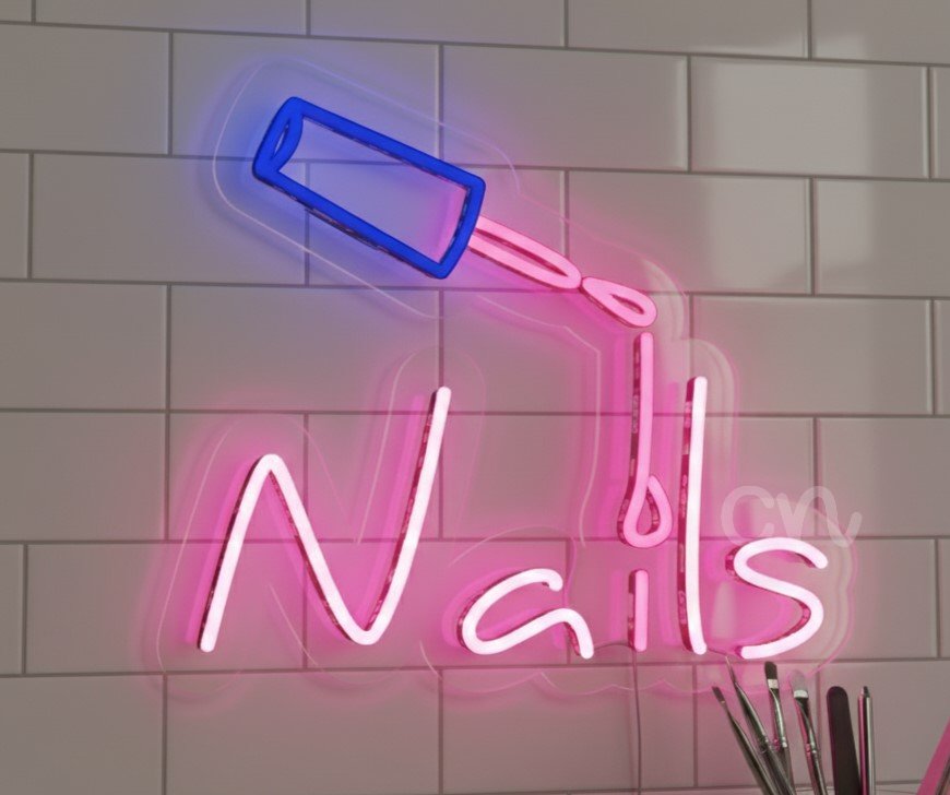 Custom Neon | Nails Neon Sign with Nail Polish Bottle Design | 15x17 | Pink White Blue