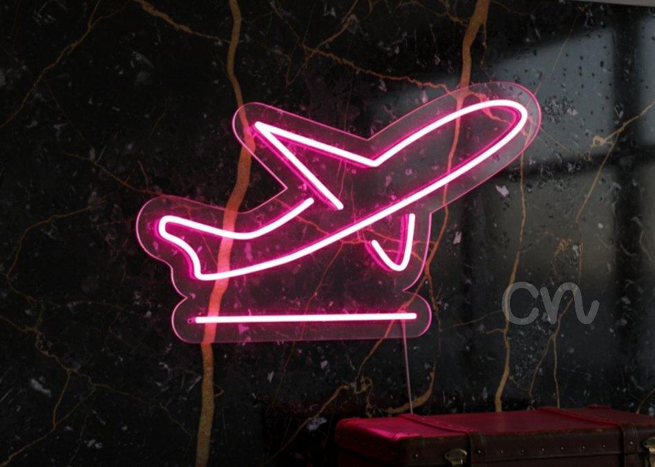 Custom Neon | Airplane LED Neon Sign | 14x22 | Pink and White