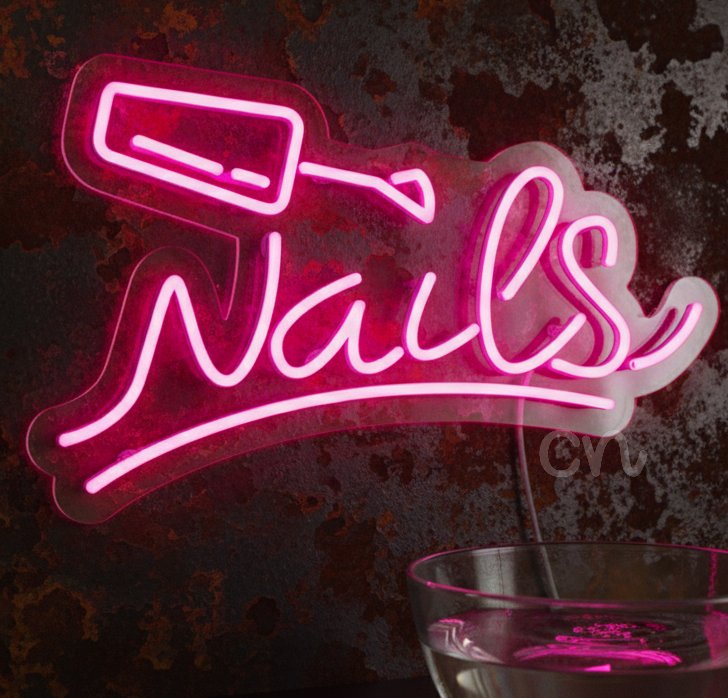 Custom Neon | Nails Sign with Nail Polish Design for Salons and Beauty Studios | 13x21 | Pink