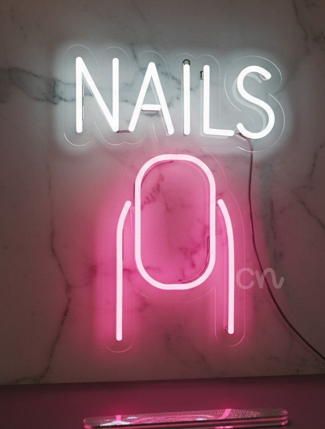 Custom Neon | NAILS Neon Sign with Nail Art Graphic | 16x12 | White and Pink