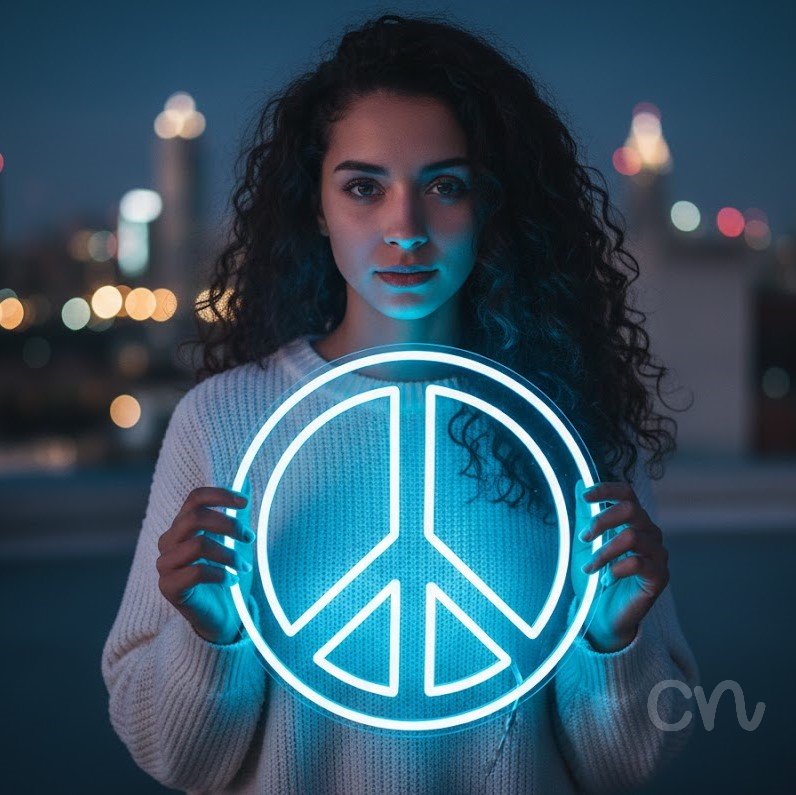 Custom Neon | Peace Symbol Neon Sign | 17x17 | Blue Light Decor for Home and Office