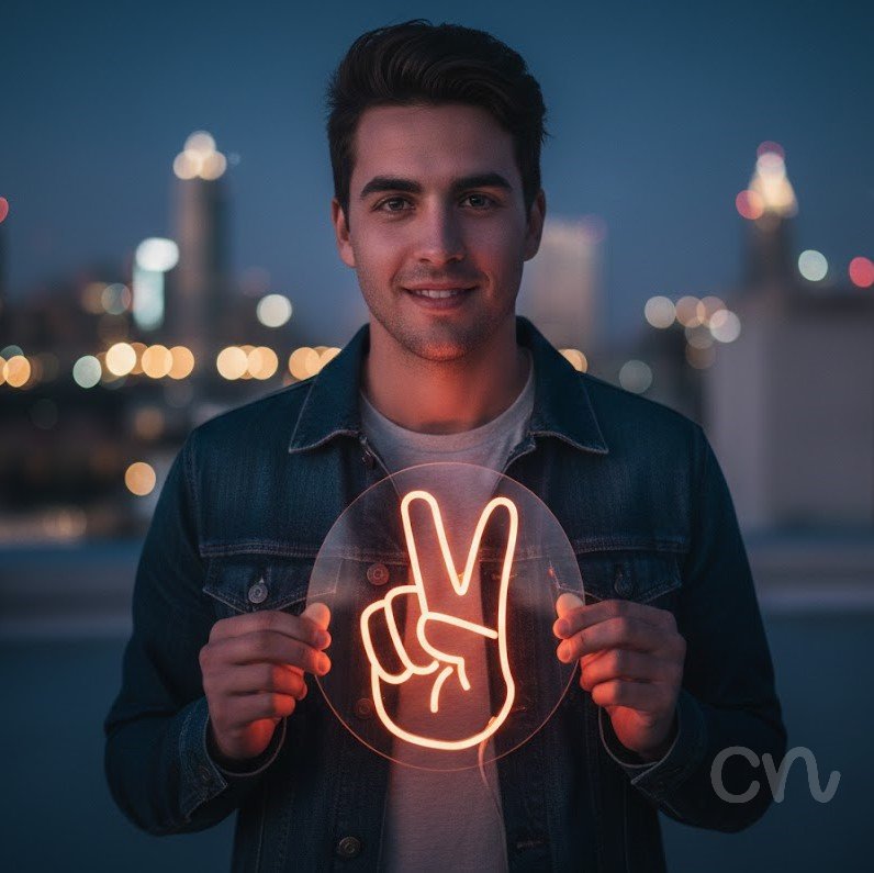 Custom Neon | Peace Sign Neon Sign | 17x12 | Orange Neon Sign for Home and Party Decor