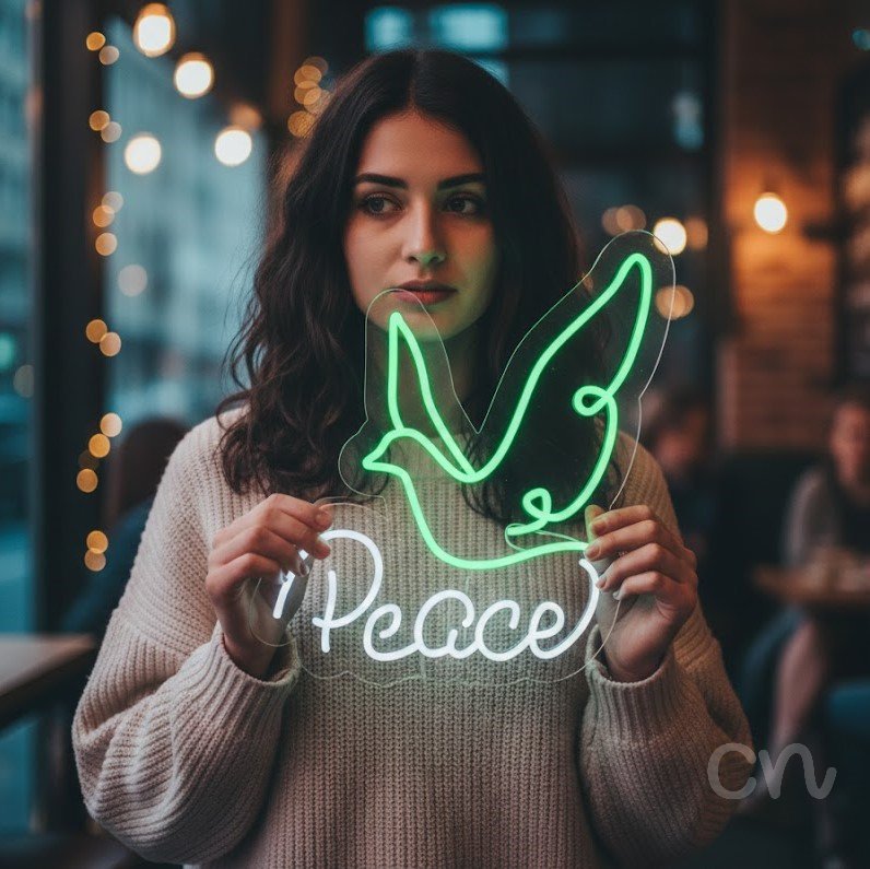 Custom Neon | Peace Neon Sign | 19x18 | Green and White Neon Sign for Home Decor