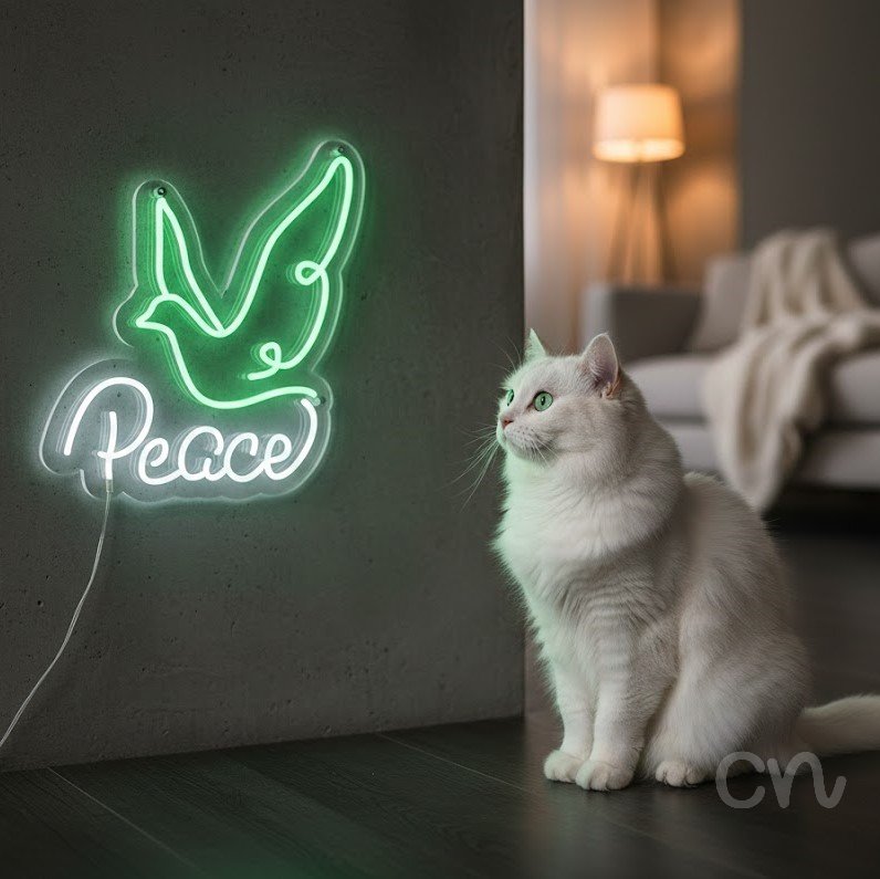 Custom Neon | Peace Neon Sign | 19x18 | Green and White Neon Sign for Home Decor 2