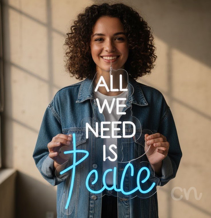 Custom Neon | All We Need is Peace Neon Sign | 21x15 | White Blue