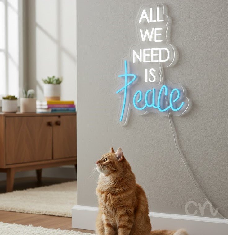 Custom Neon | All We Need is Peace Neon Sign | 21x15 | White Blue 2