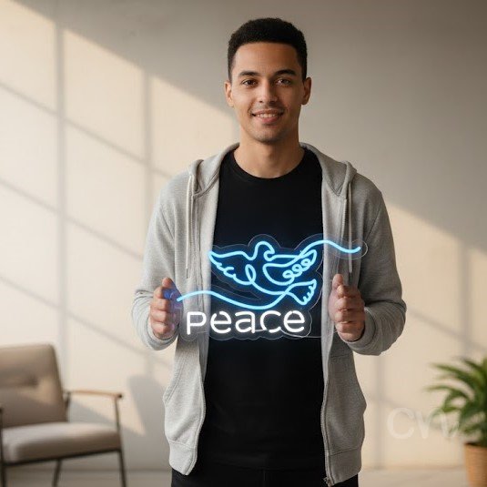 Custom Neon | Peace Neon Sign | 13x24 | Blue and White Neon Sign for Home Decor
