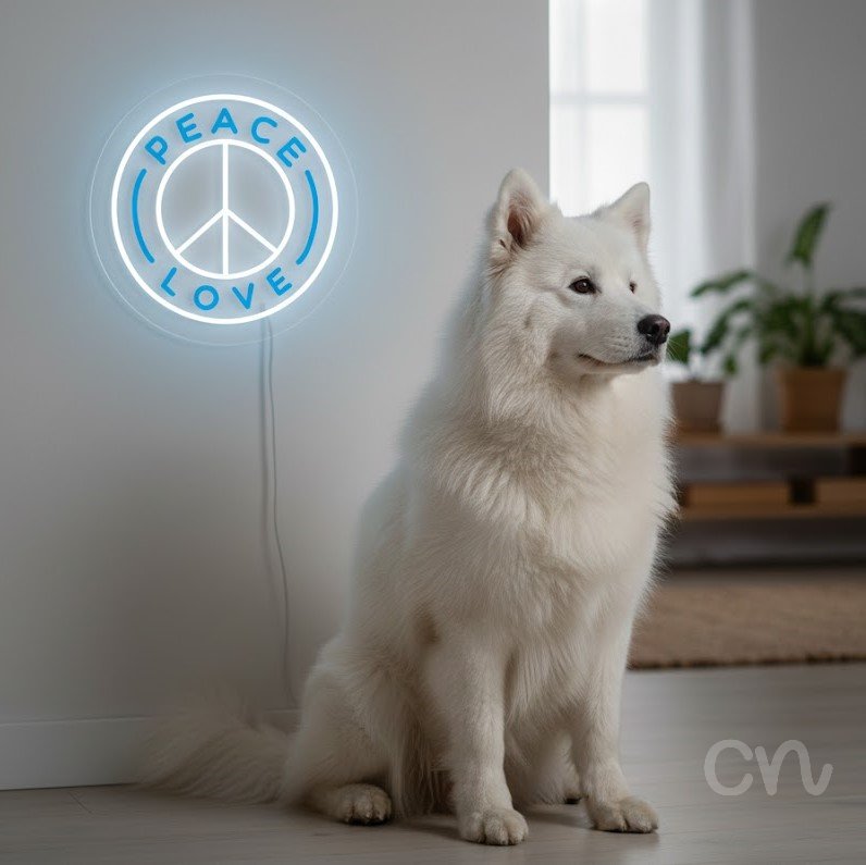 Custom Neon | Peace Love Neon Sign | 17x17 | Ice Blue Neon Sign for Home Decor 2