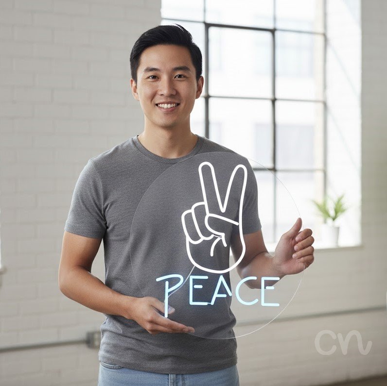 Custom Neon | Peace Neon Sign | 22x18 | Ice Blue Neon Sign for Home Decor, Wall Art