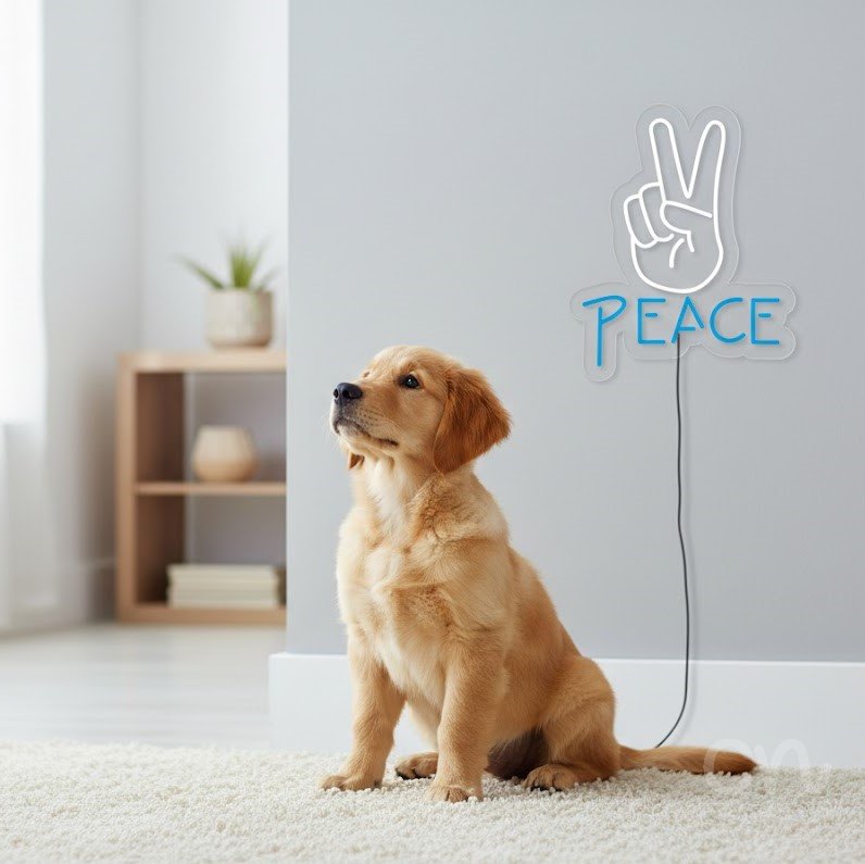 Custom Neon | Peace Neon Sign | 22x18 | Ice Blue Neon Sign for Home Decor, Wall Art 2