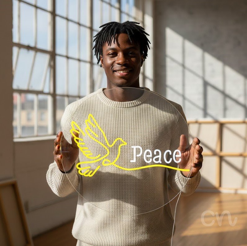 Custom Neon | Peace Neon Sign | 14x24 | Yellow Neon Sign for Home Decor & Wall Art