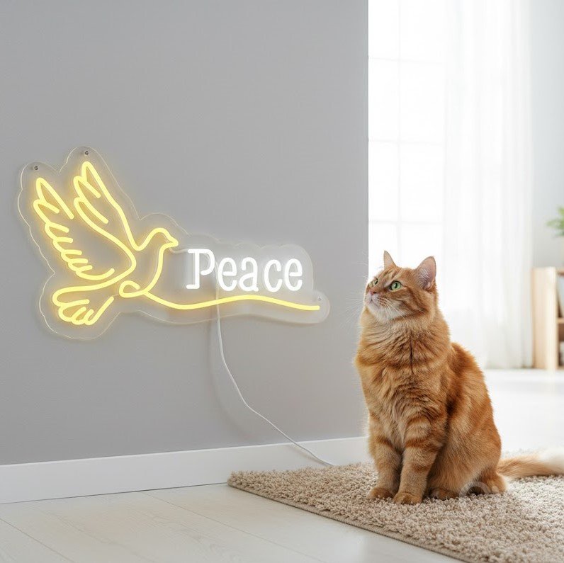 Custom Neon | Peace Neon Sign | 14x24 | Yellow Neon Sign for Home Decor & Wall Art 2