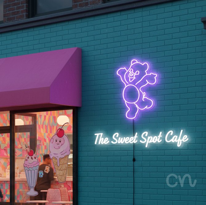 Custom Neon | Bear Design Neon Sign | 18x14 | Purple Neon Sign for Bedroom and Decor