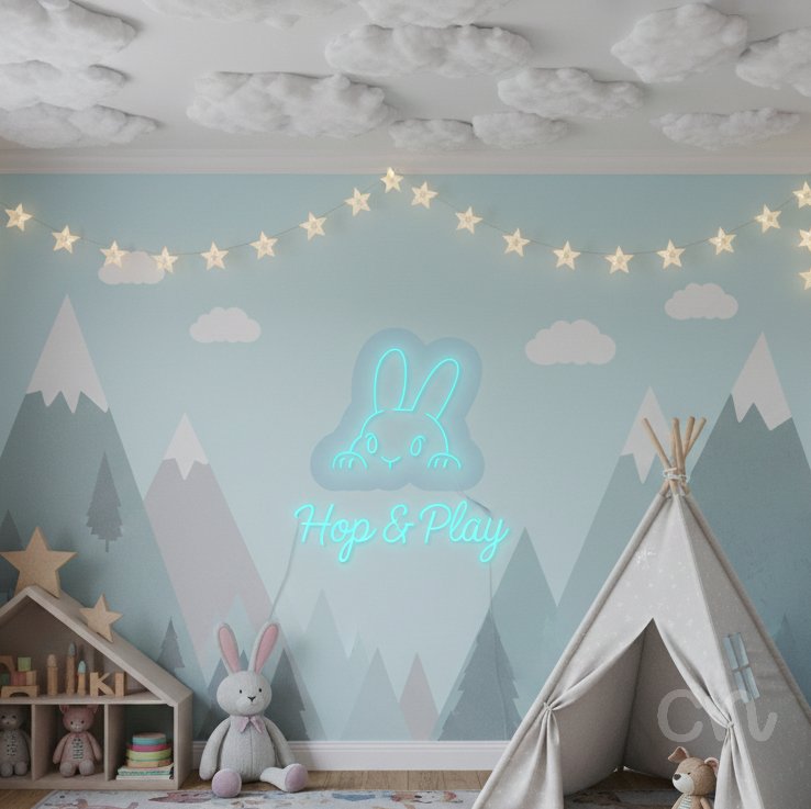 Custom Neon | Bunny Neon Sign | 15x16 | Ice Blue Neon Signs for Decor, Bedroom, Lounge