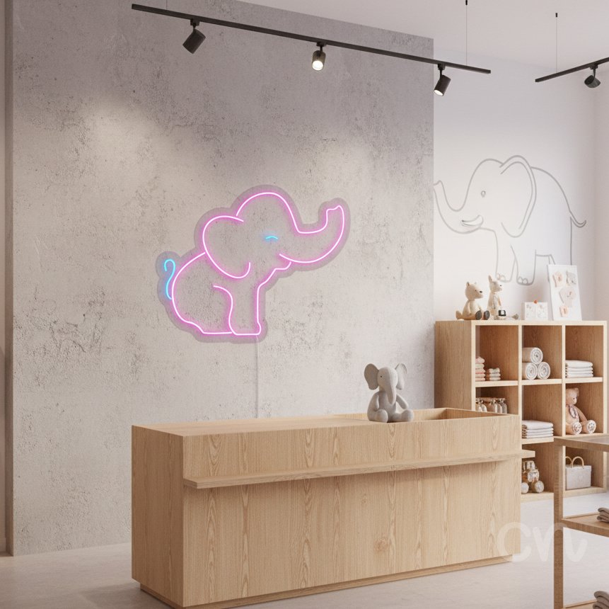 Custom Neon | Elephant Neon Sign | 15x20 | Pink and Blue Neon Sign for Home Decor