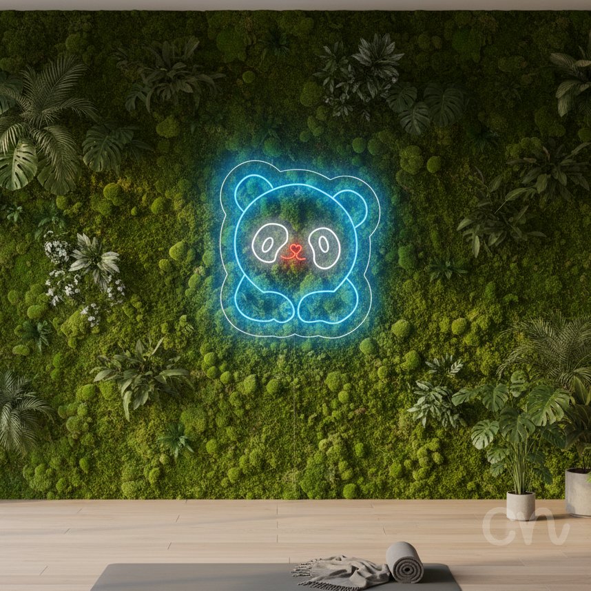 Custom Neon | Panda Neon Sign | 15x14 | Blue White Red Neon Sign for Room Decor