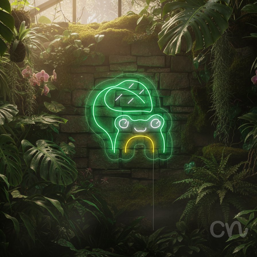 Custom Neon | Frog with Leaf Neon Sign | 17x17 | Green White Yellow Neon Sign 2