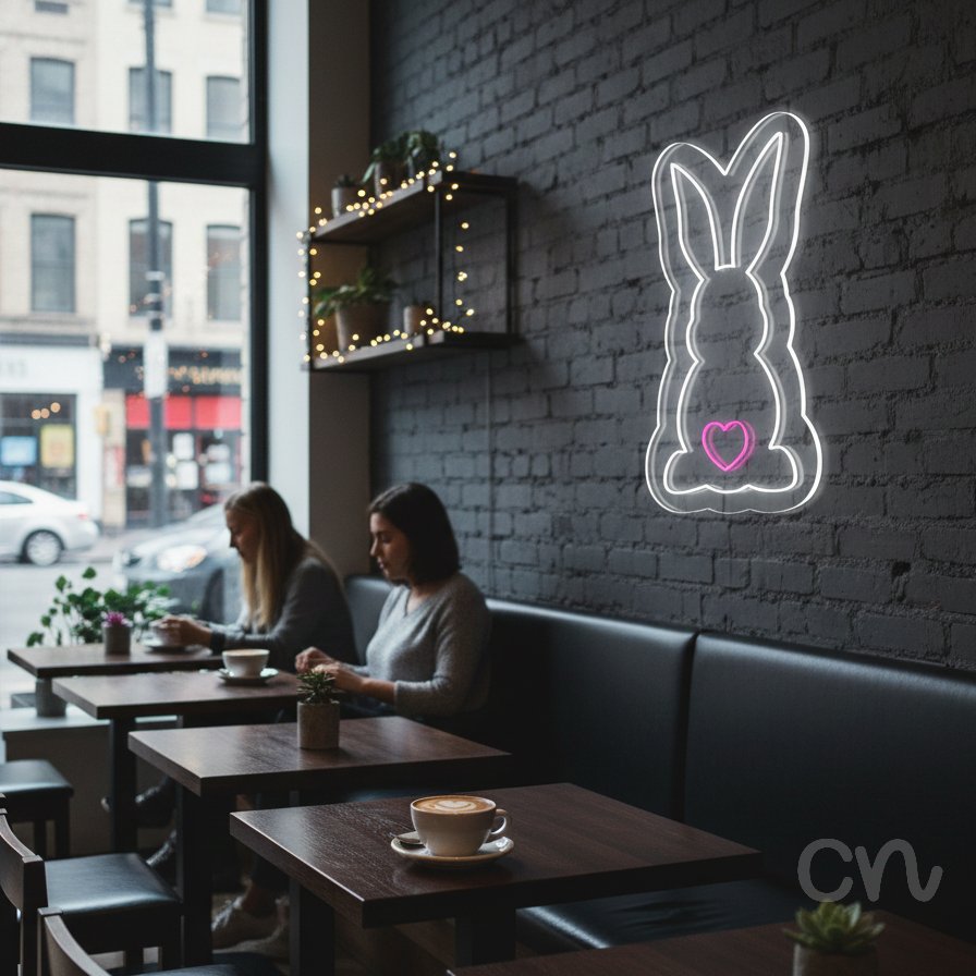 Custom Neon | Bunny with Heart Neon Sign | 18x11 | Hot Pink 2