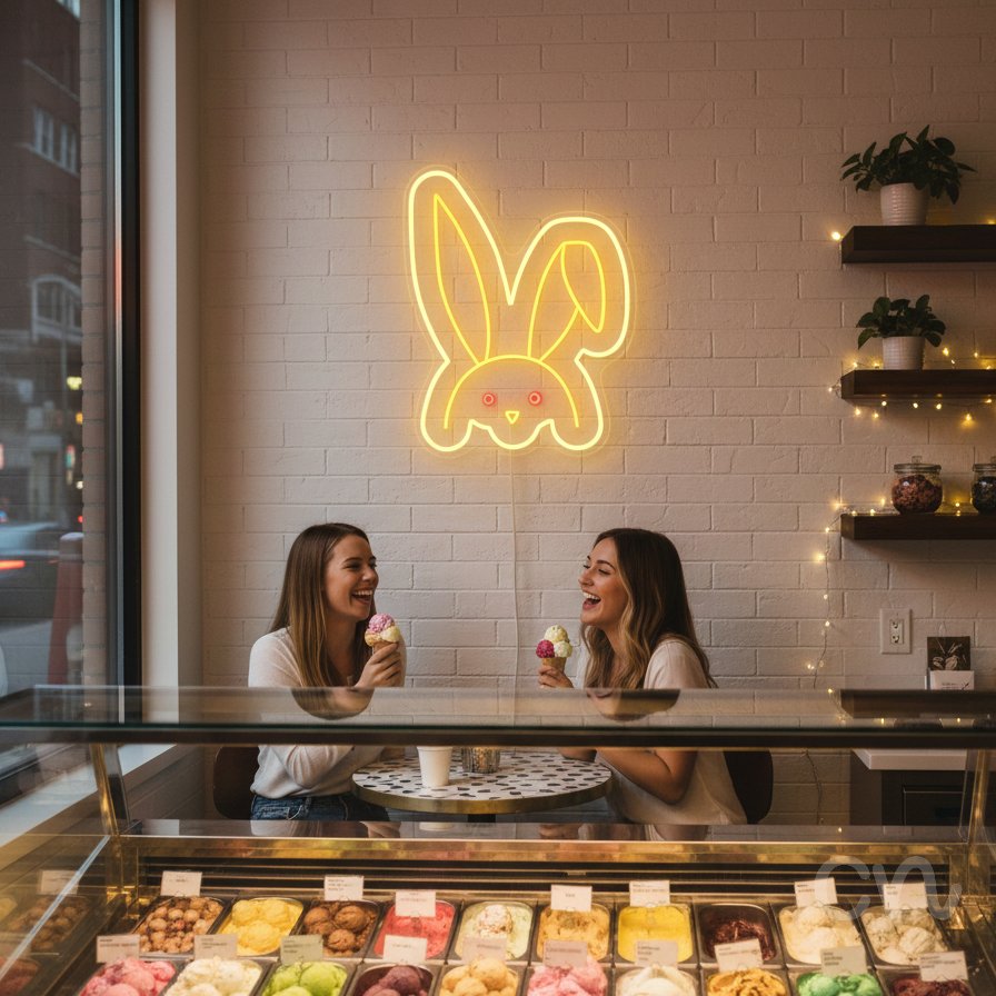 Custom Neon | Rabbit Neon Sign | 17x13 | Yellow, Red Neon Sign for Home Decor