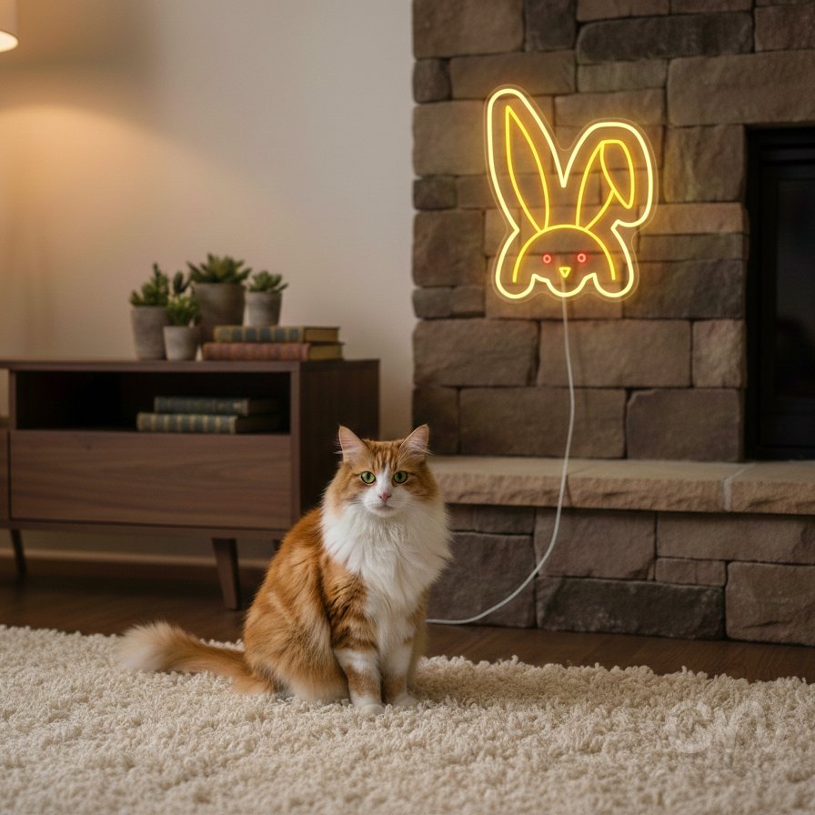 Custom Neon | Rabbit Neon Sign | 17x13 | Yellow, Red Neon Sign for Home Decor 2