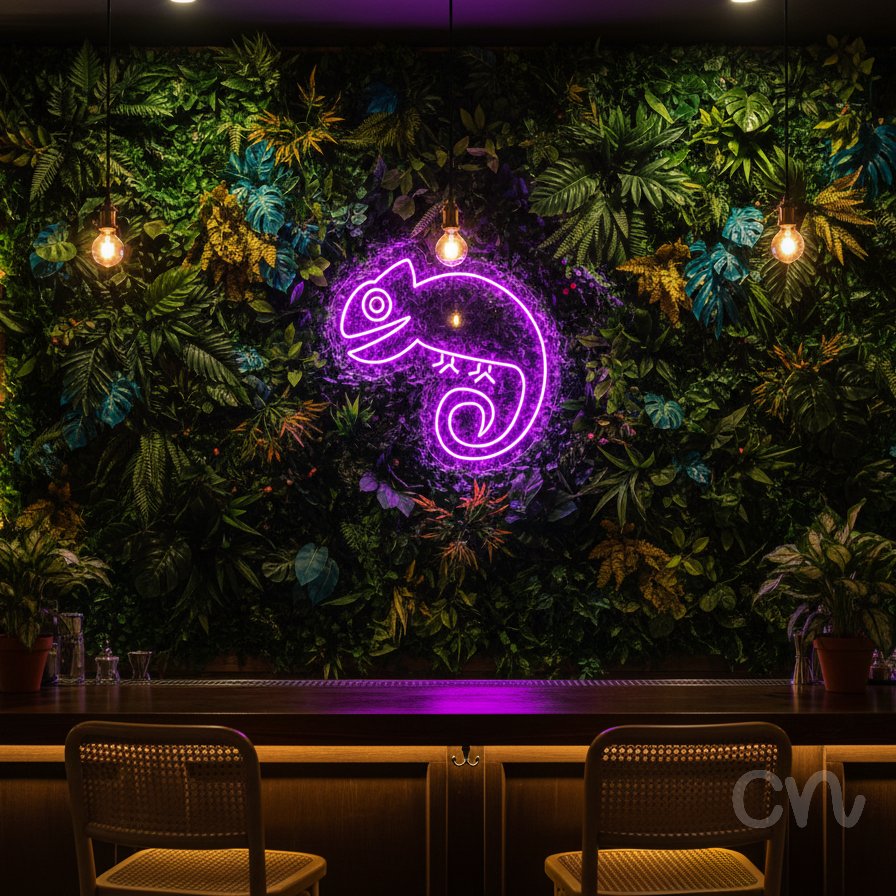 Custom Neon | Chameleon Neon Sign | 15x15 | Purple Neon Sign for Bedroom or Bar