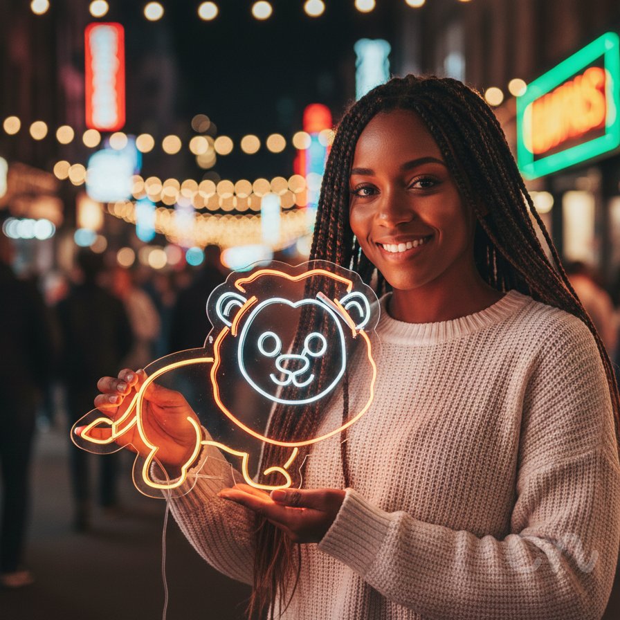 Custom Neon | Lion Neon Sign | 14x18 | Orange White Yellow Neon Sign