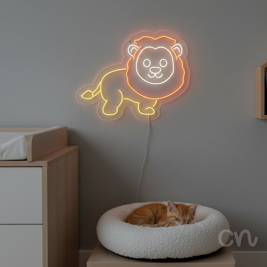 Custom Neon | Lion Neon Sign | 14x18 | Orange White Yellow Neon Sign 2