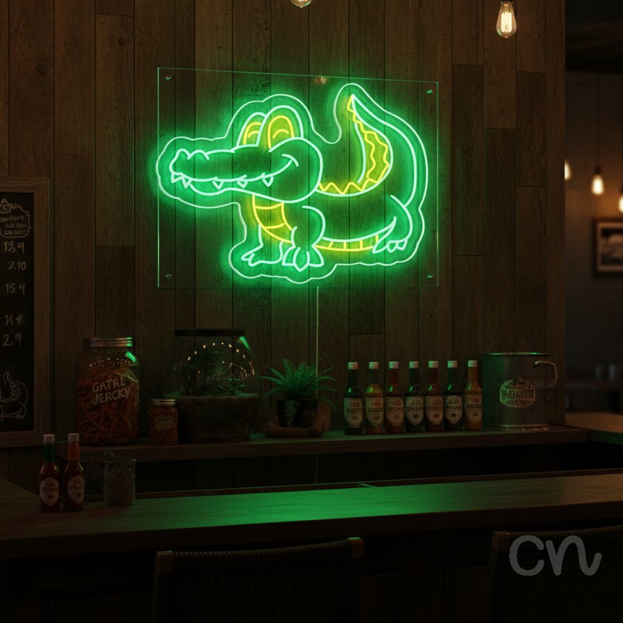 Custom Neon | Crocodile Design Neon Sign | 15x20 | Green and Yellow Neon Sign