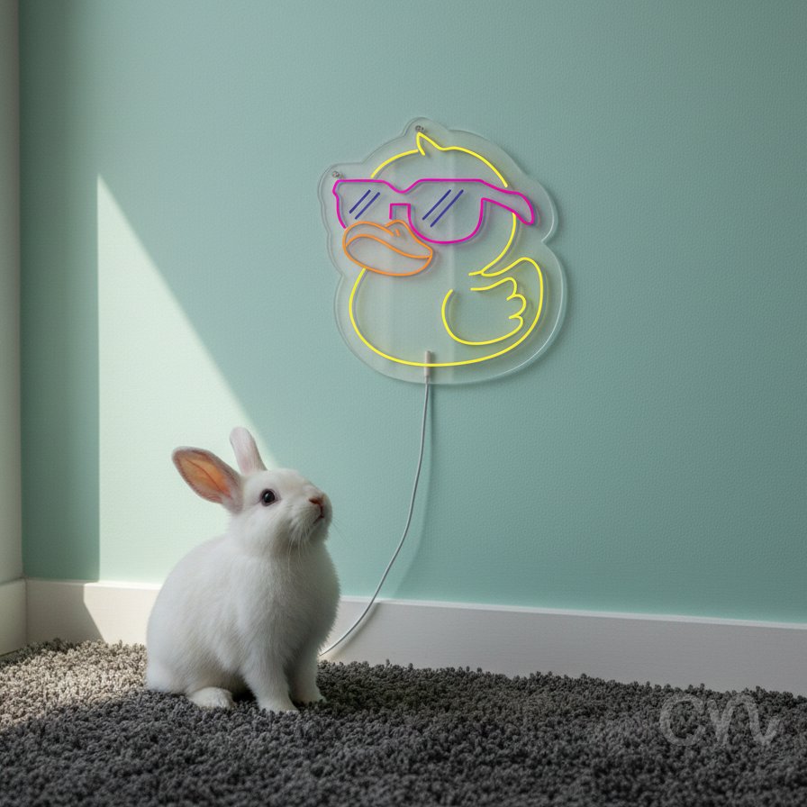 Custom Neon | Duck with Sunglasses Neon Sign | 16x15 | Neon Yellow Hot Pink Orange Dark Blue 2