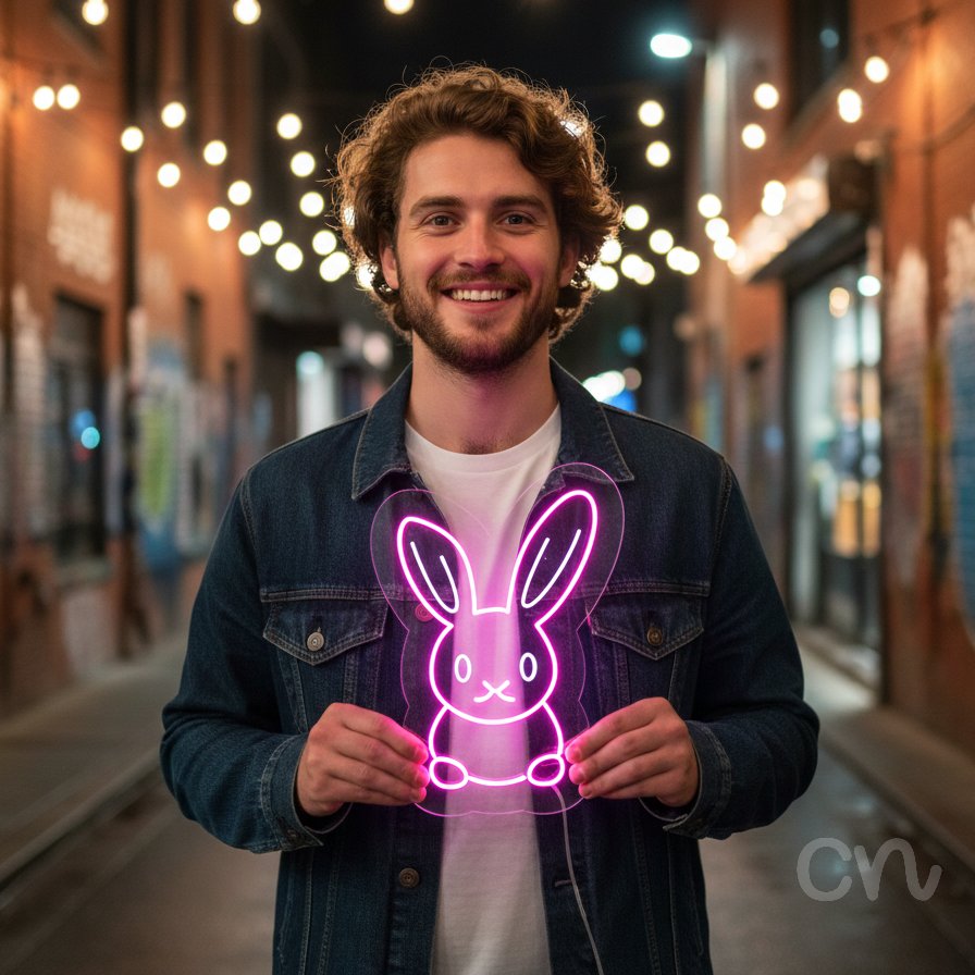 Custom Neon | Rabbit Neon Sign | 15x11 | Hot Pink | Bright Room Decor for Parties
