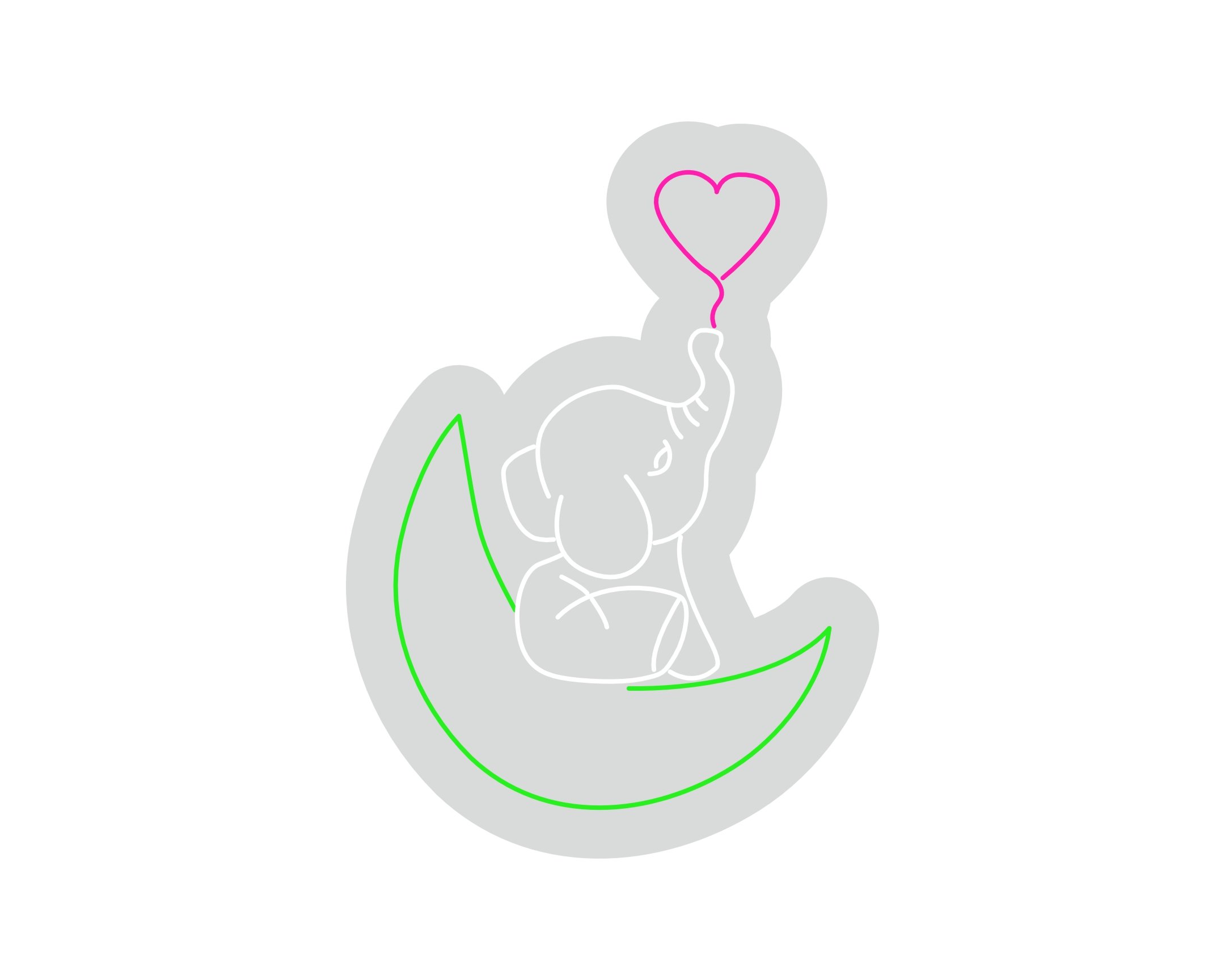 Custom Neon | Elephant on Crescent Neon Sign | 18x13 | Green White Hot Pink 3