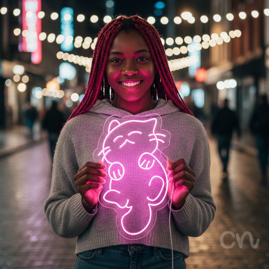 Custom Neon | Cat Face Neon Sign | 19x12 | Hot Pink Neon Sign for Home Decor