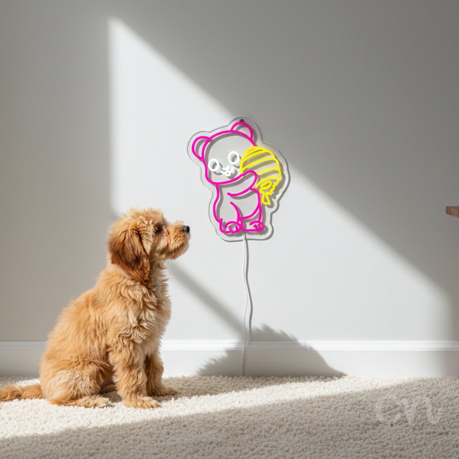Custom Neon | Bear with Honey Neon Sign | 17x14 | Hot Pink and Yellow Neon Sign 2