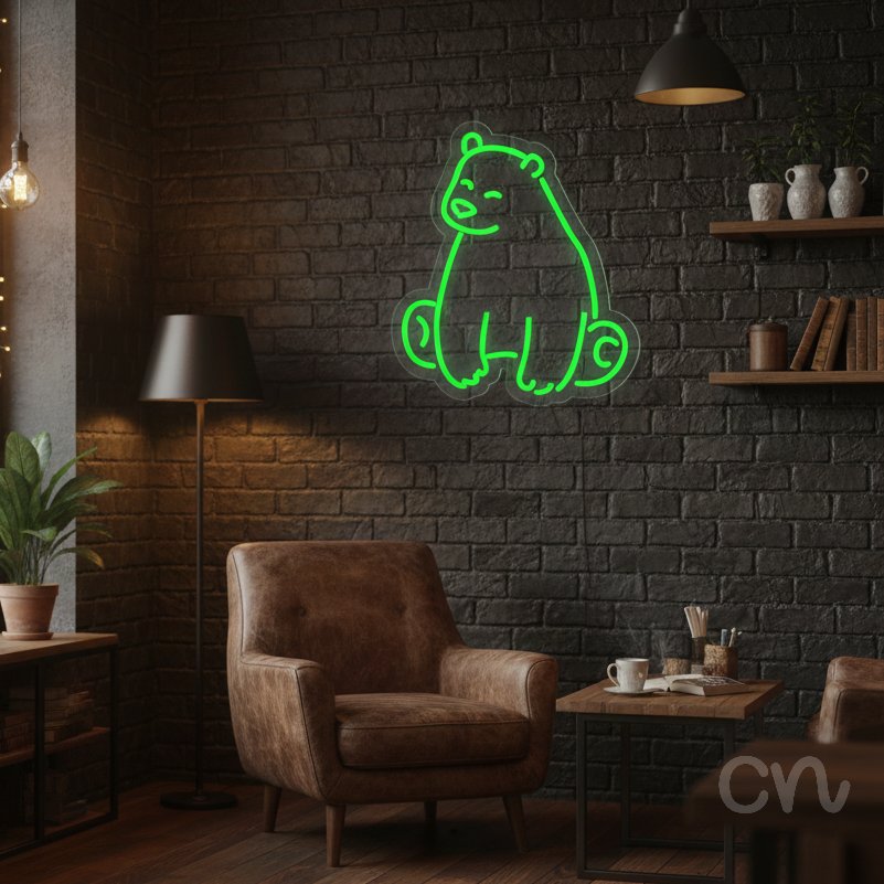 Custom Neon | Bear Design Neon Sign | 15x13 Inches | Neon Green Bright Wall Decor