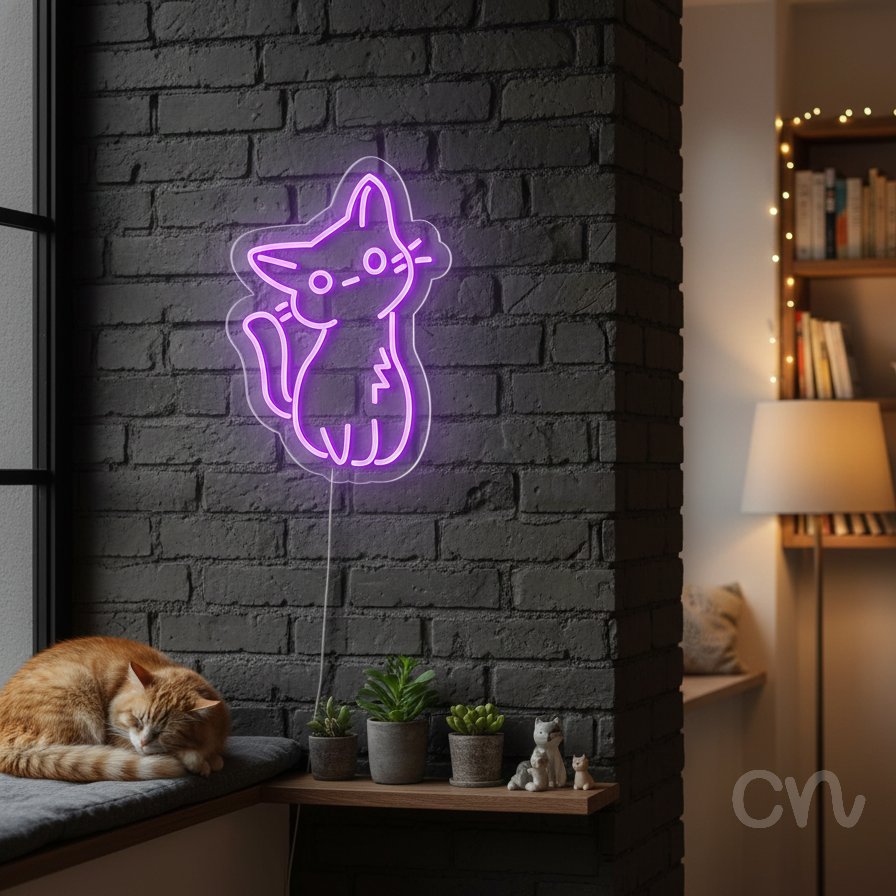 Custom Neon | Cat Face Neon Sign | 17x12 | Purple Neon Sign for Home & Bedroom Decor