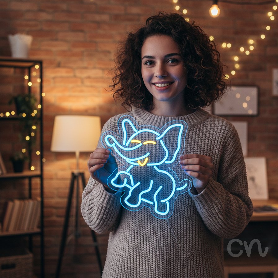 Custom Neon | Elephant Neon Sign | 16x14 | Sky Blue and Yellow Neon Sign