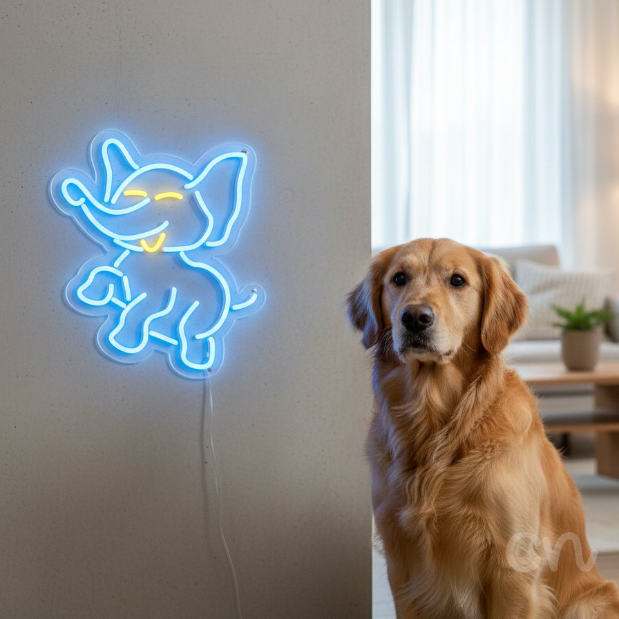 Custom Neon | Elephant Neon Sign | 16x14 | Sky Blue and Yellow Neon Sign 2