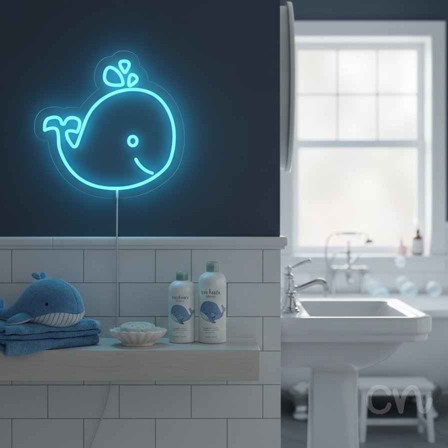 Custom Neon | Whale Design Neon Sign | 14x14 | Ice Blue Neon Sign for Home Decor