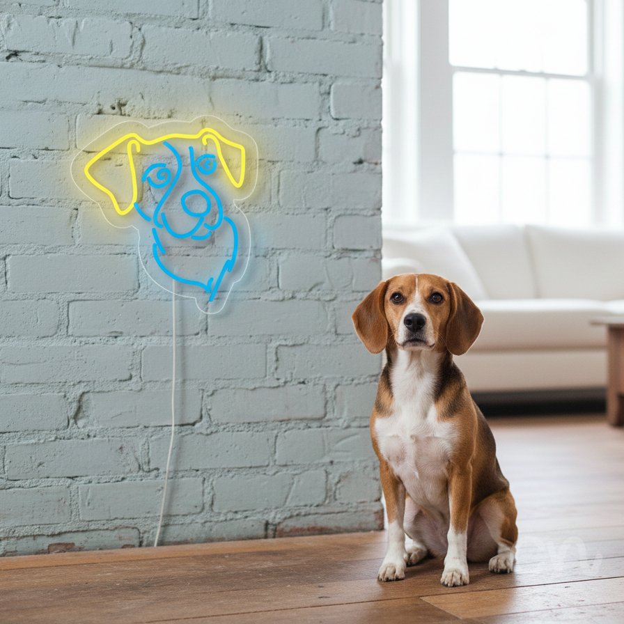 Custom Neon | Dog Face Neon Sign | 16x15 | Yellow and Blue Neon Sign for Animal Lovers 2