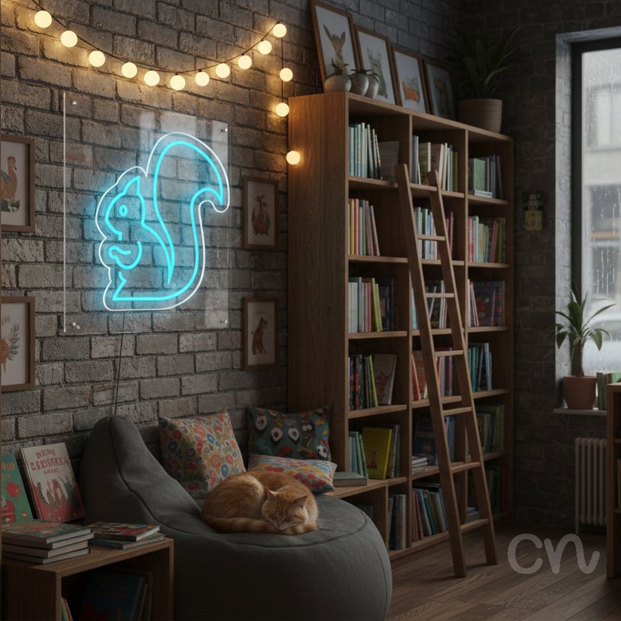 Custom Neon | Squirrel Neon Sign | 17x17 Inches | Blue Neon Sign for Home Decor