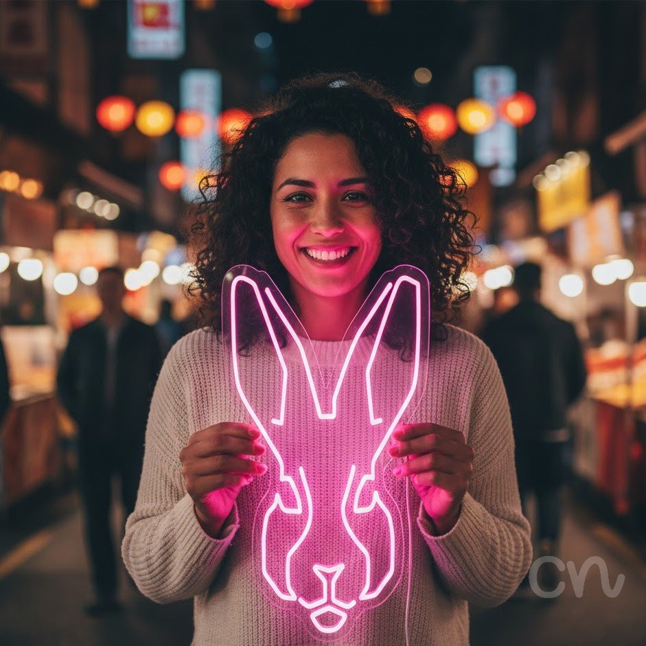 Custom Neon | Rabbit Face Neon Sign | 23x18 | Hot Pink