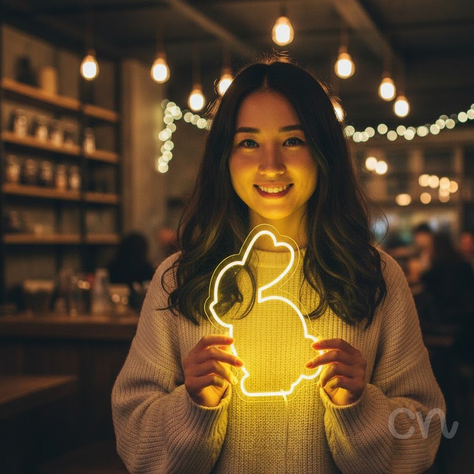 Custom Neon | Rabbit Neon Sign | 19x18 | Yellow Neon Sign for Home Decor and Parties