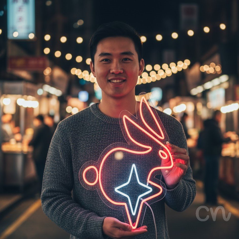 Custom Neon | Rabbit with Star Neon Sign | 22x21 | Red and White