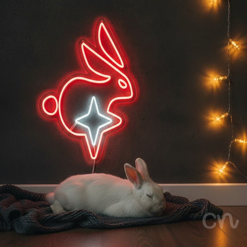 Custom Neon | Rabbit with Star Neon Sign | 22x21 | Red and White 2
