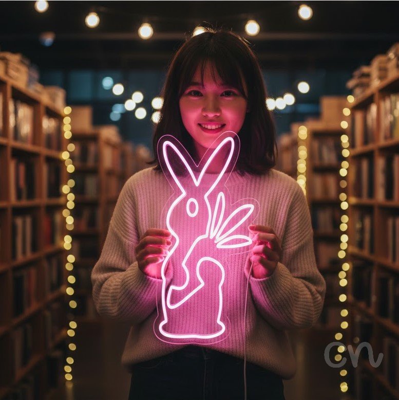 Custom Neon | Rabbit with Leaves Neon Sign | 20x14 | Hot Pink