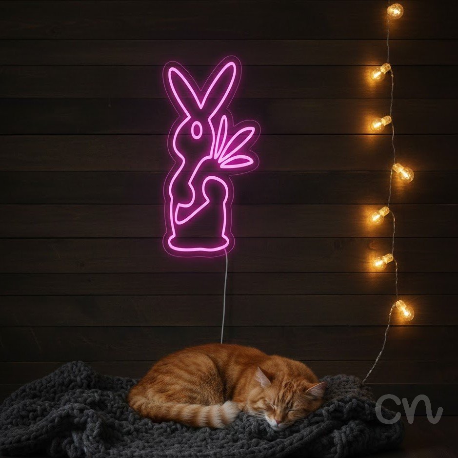 Custom Neon | Rabbit with Leaves Neon Sign | 20x14 | Hot Pink 2