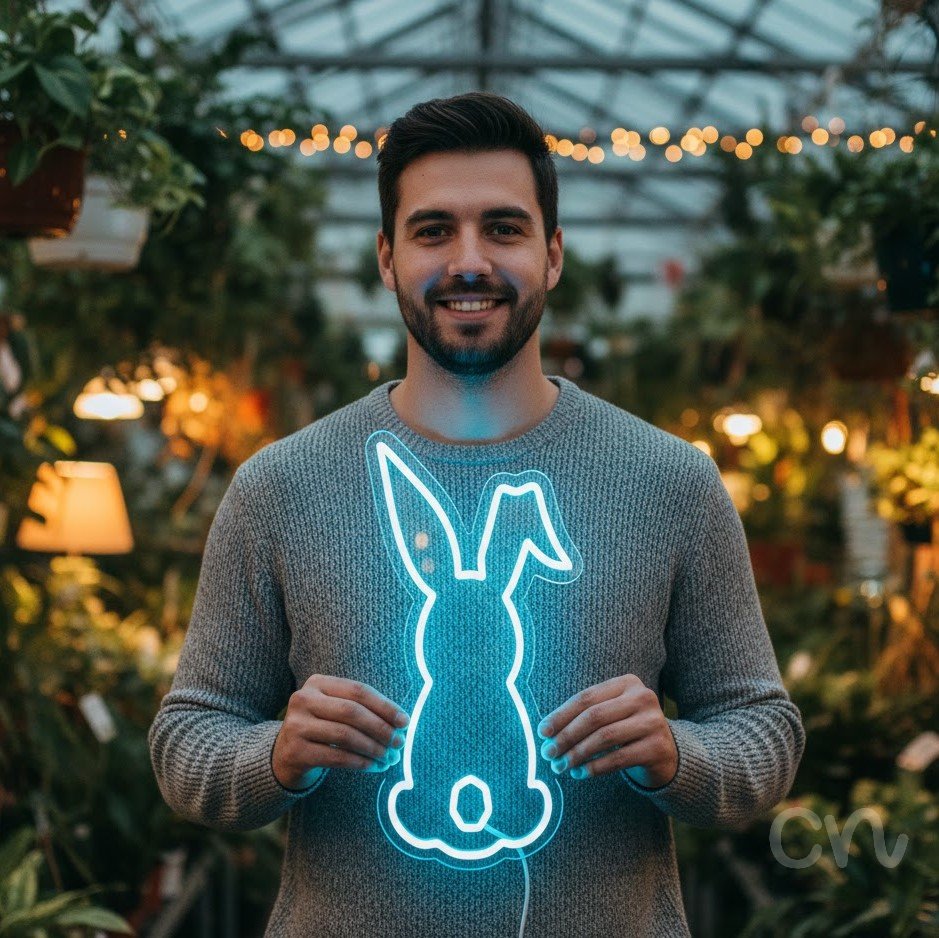 Custom Neon | Rabbit Neon Sign | 19x13 Inches | Ice Blue Neon Sign for Decor