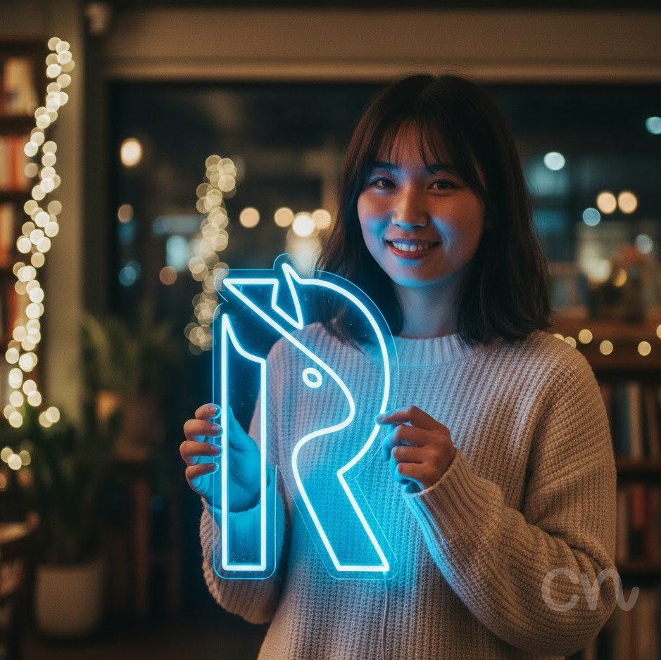 Custom Neon | Horse Head with R Neon Sign | 21x17 | Ice Blue