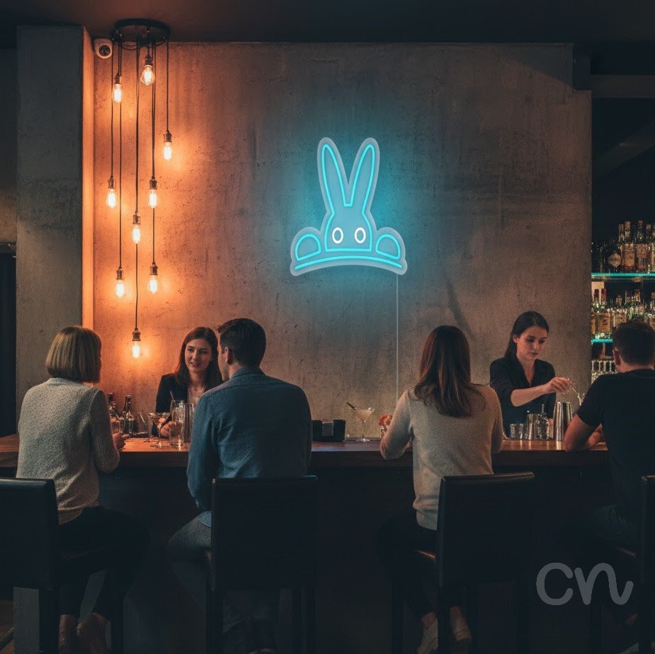 Custom Neon | Rabbit Design Neon Sign | 16x19 | Sky Blue Neon Sign for Decor